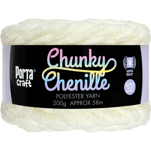 Chunky Chenille Yarn 200g 58m Solid Cream