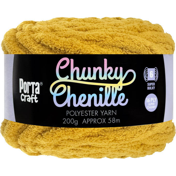 Chunky Chenille Yarn 200g 58m Solid Mustard
