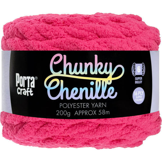Chunky Chenille Yarn 200g 58m Solid Hot Pink