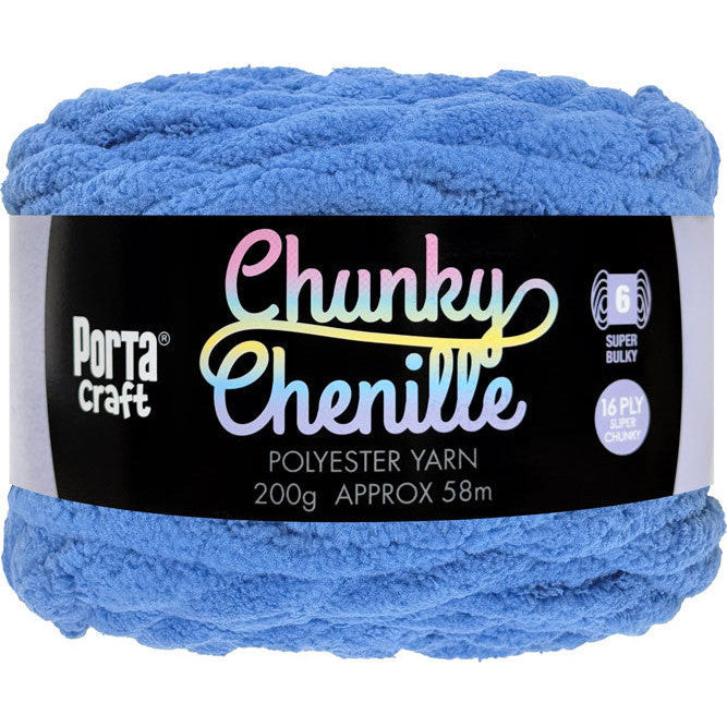 Chunky Chenille Yarn 200g 58m Solid Bright Blue