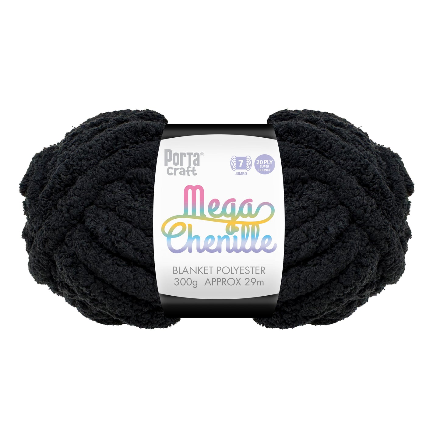 Mega Chenille Yarn 300g 29m Solid Black