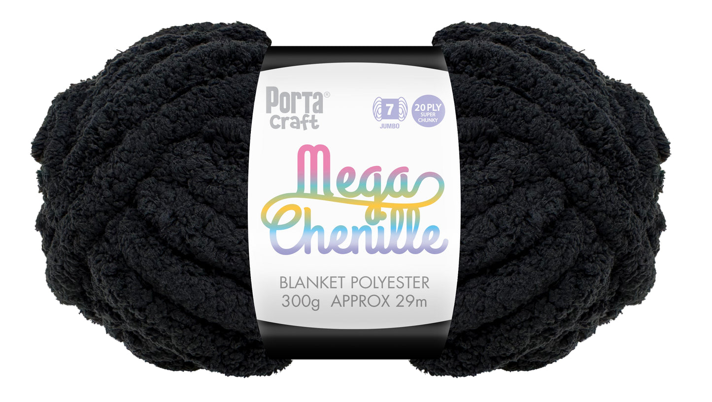 Mega Chenille Yarn 300g 29m Solid Black