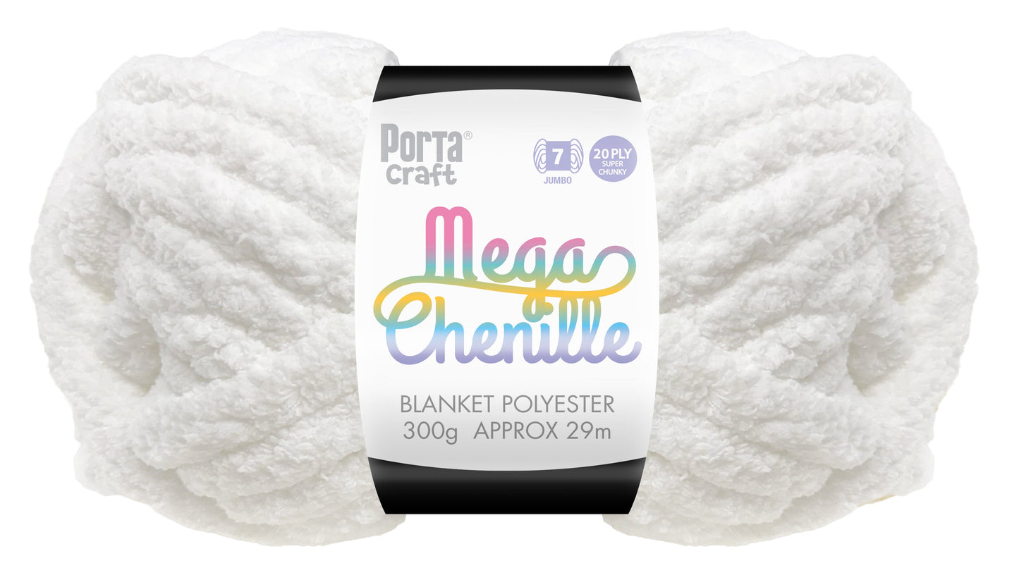 Mega Chenille Yarn 300g 29m Solid Pure White