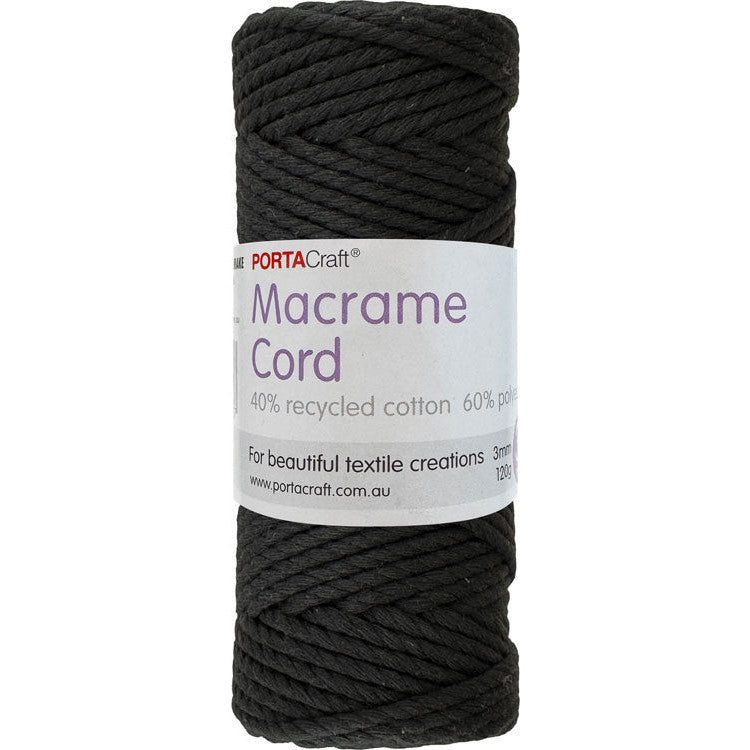 Macrame Cord 120g 3mm 39m Twisted Black