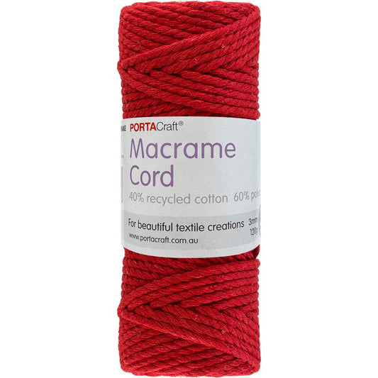 Macrame Cord 120g 3mm 39m Twisted Crimson