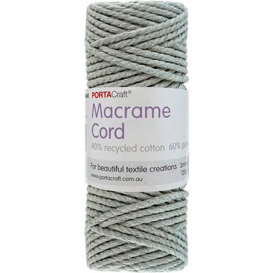 Macrame Cord 120g 3mm 39m Twisted Silver Grey