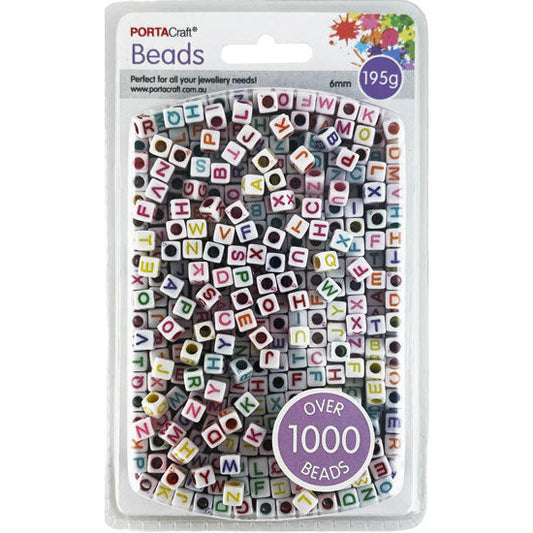 Alphabet Bead Cubes 6mm 195g - Multicolour Letters
