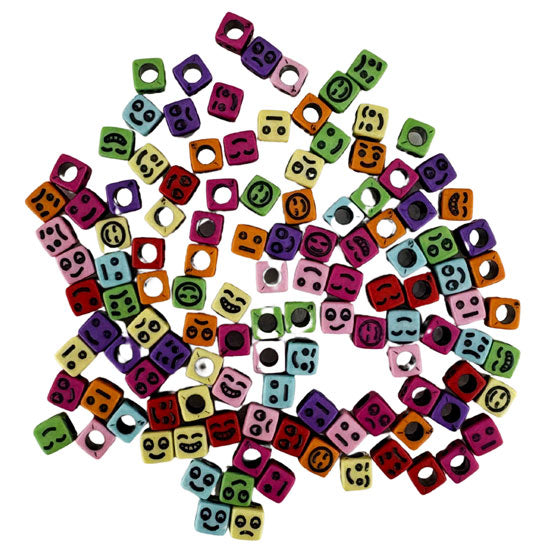 Cube Beads 6mm 20g Multicolour with Black Emoji