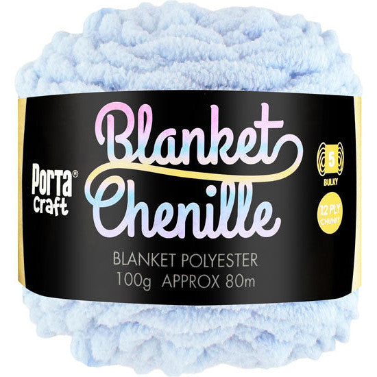 Chenille Blanket Yarn 100g 80m 12ply - Baby Blue (New)