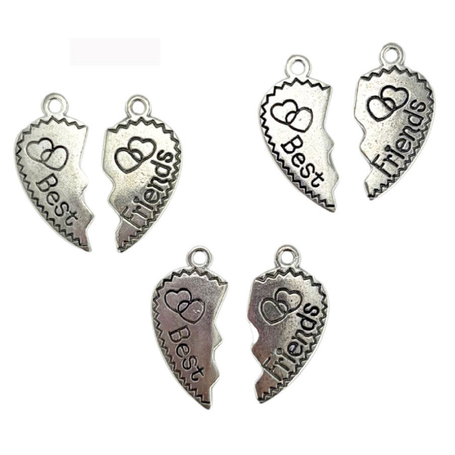 Best Friend Metal Charms in Silver Tone 6pc