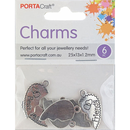 Best Friend Metal Charms in Silver Tone 6pc