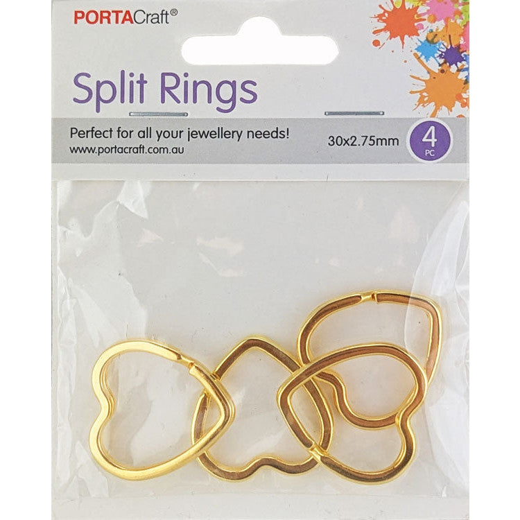 Porta Craft gold tone heart-shaped split rings 30mm four pack