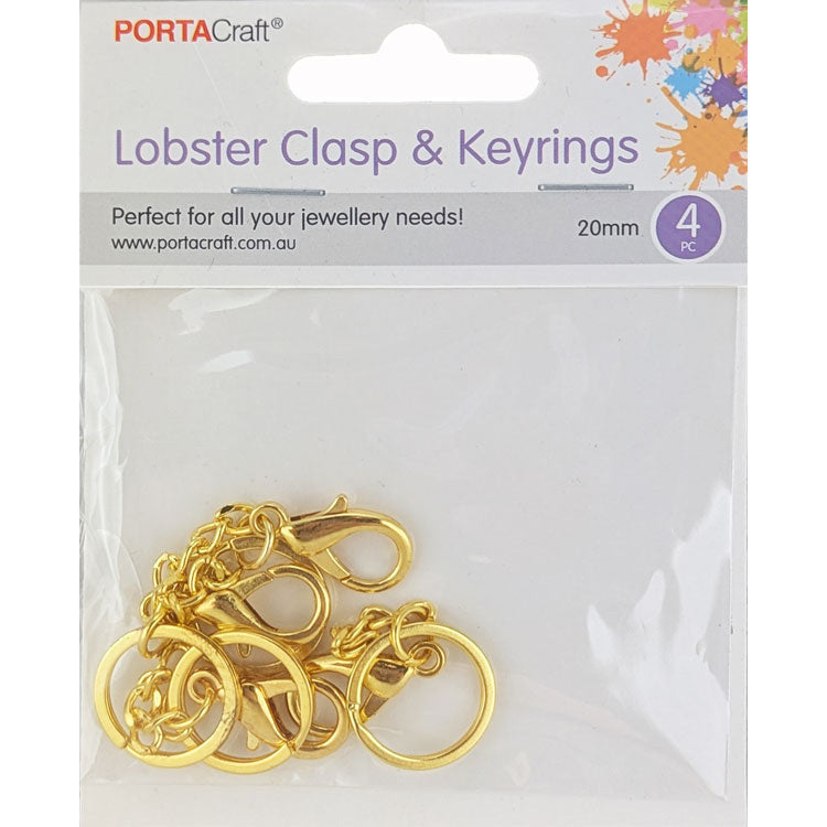 Porta Craft gold tone keyring findings with lobster clasps four pack