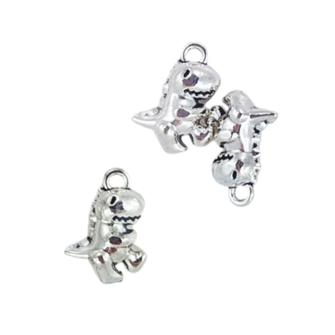 Mini Dinosaur Metal Charm Pendant 3pk - Silver Tone