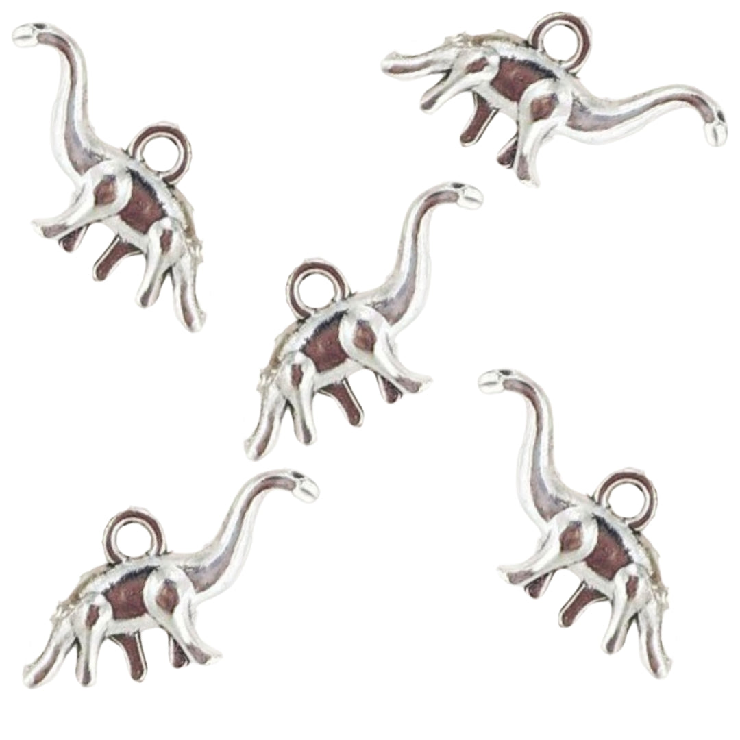 Dino Brachiosaurus Metal Charm Pendants 5pk - Silver Tone