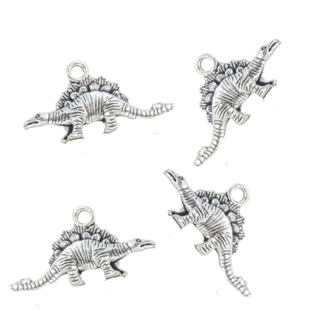 Dino Stegosaurus Metal Charm Pendants 4pk - Silver Tone