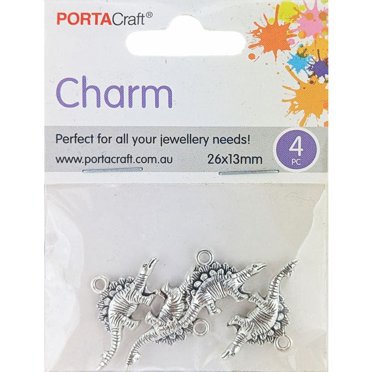 Dino Stegosaurus Metal Charm Pendants 4pk - Silver Tone