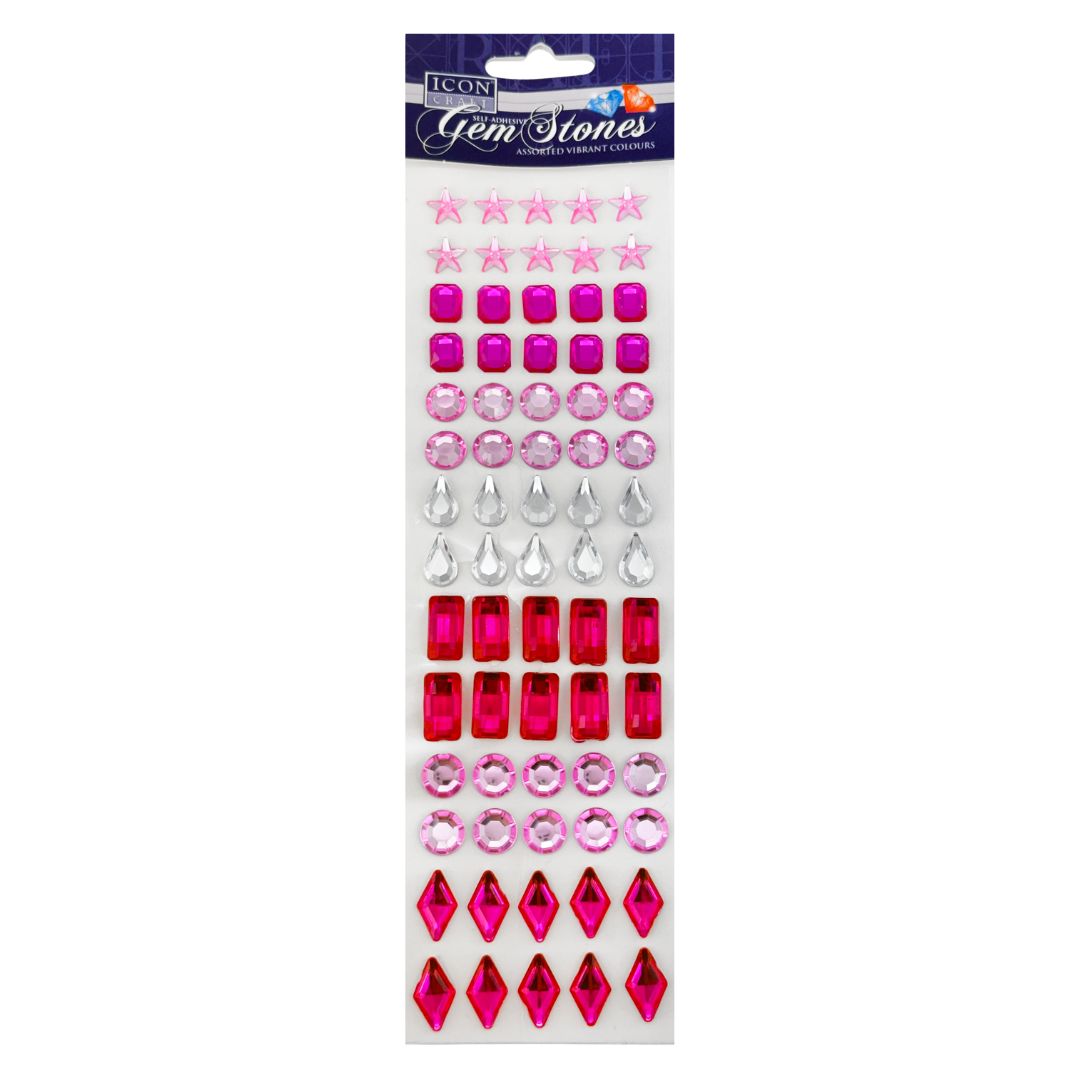 Rhinestone Gems Assorted Shapes 70pk - Pinks