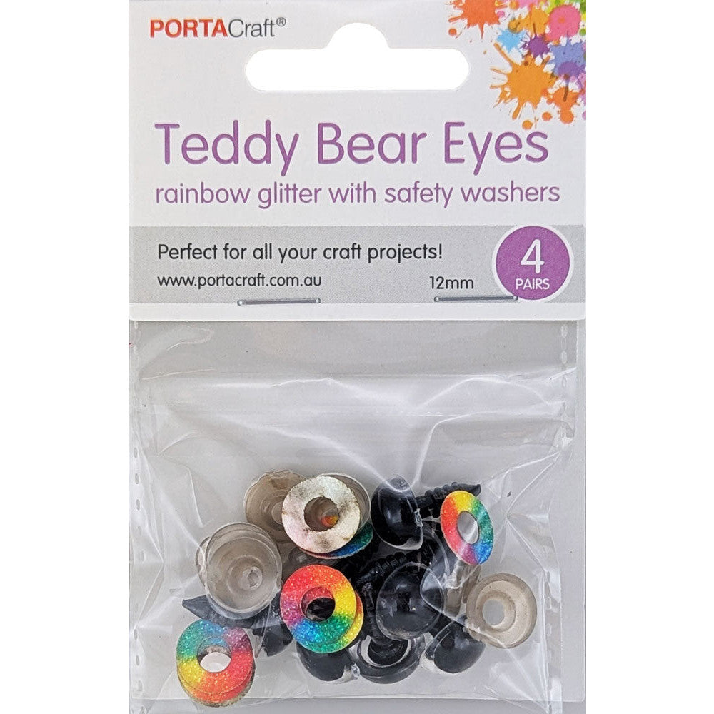 Teddy Eyes Rainbow Glitter 12mm 8pcs