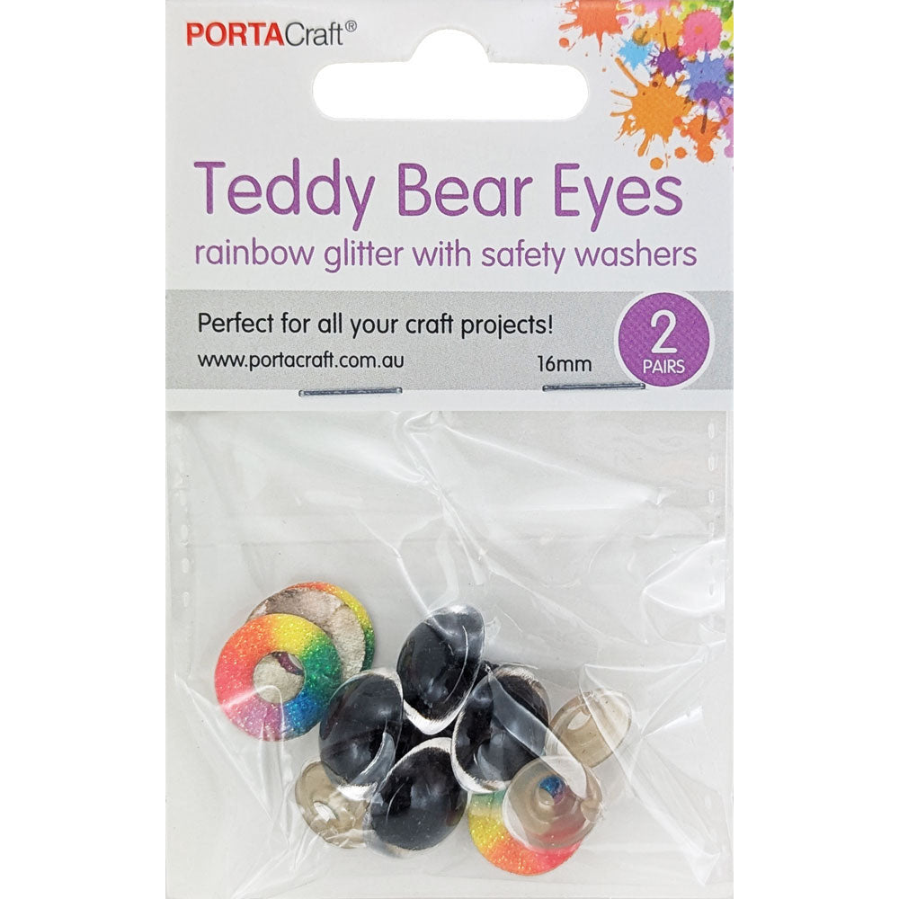 Teddy Eyes Rainbow Glitter 16mm 4pcs