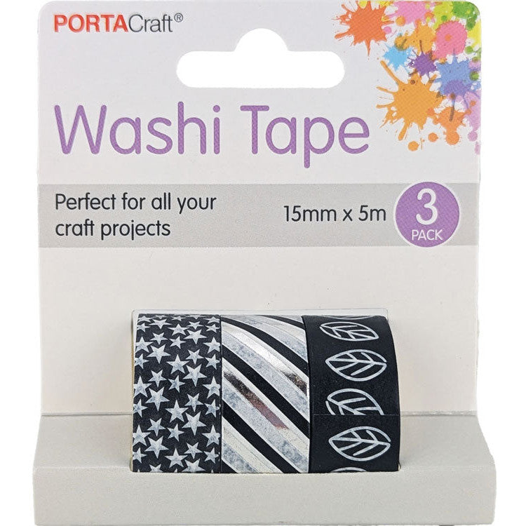 Washi Tape 3pk - Black & White Patterns