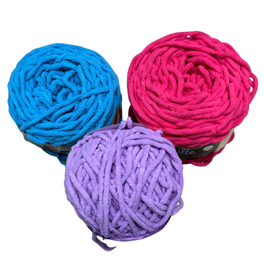 DUSTY Chenille Blanket Yarn 100g Brights Trio 3pk Mixed Bundle