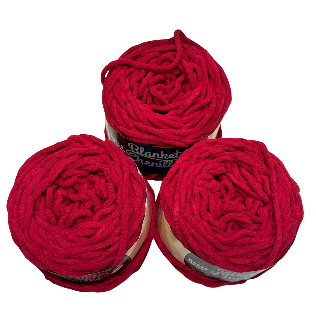 DUSTY Chenille Blanket Yarn 100g Crimson 3pk Bundle