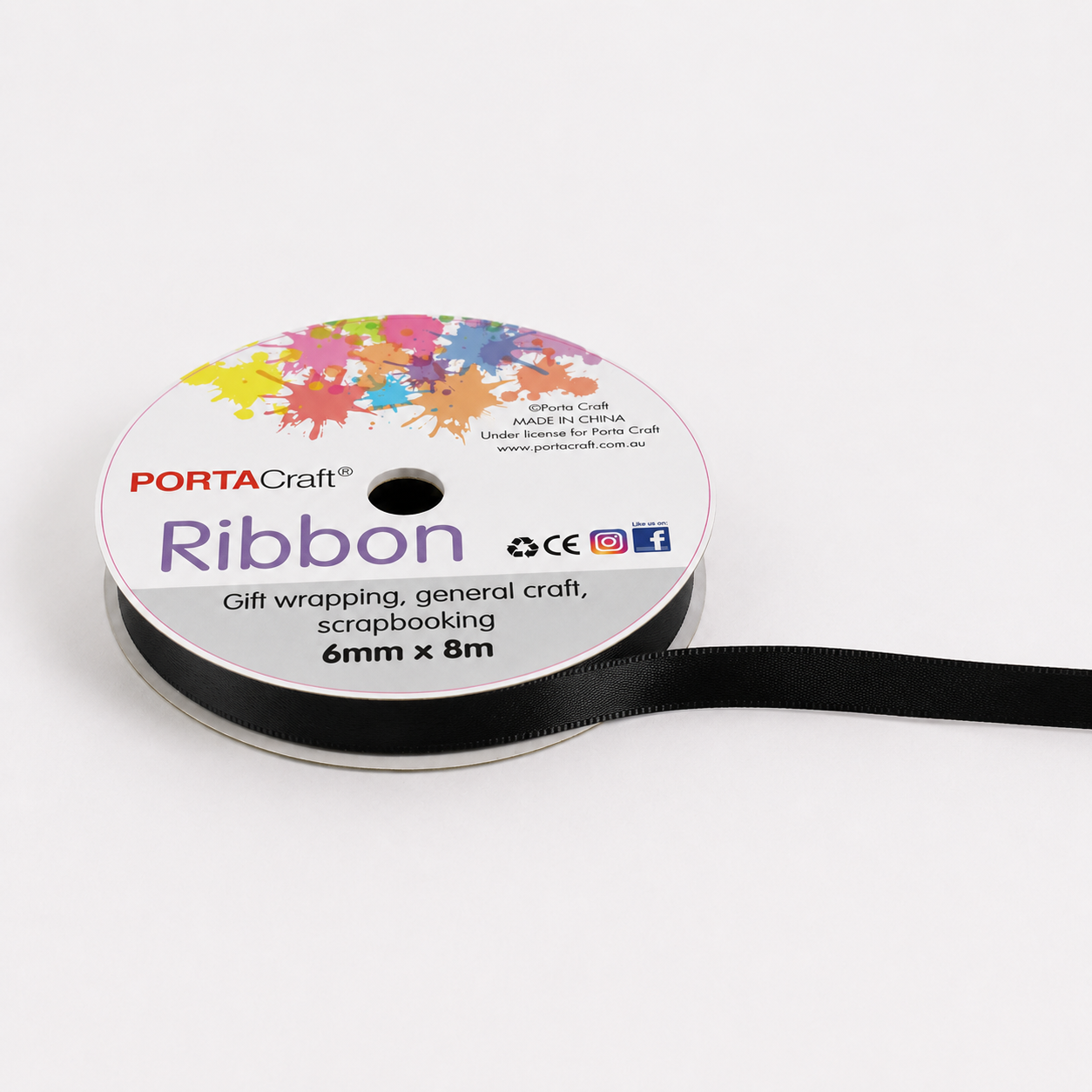 Satin Ribbon Double Sided 6mm x 8 metres - Black