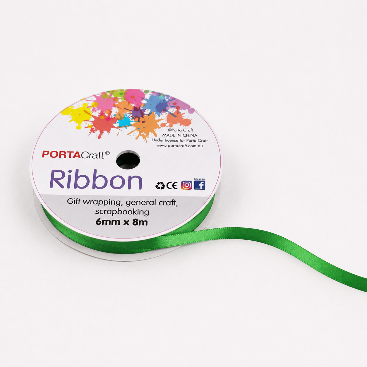 Satin Ribbon Double Sided 6mm x 8 metres - Green