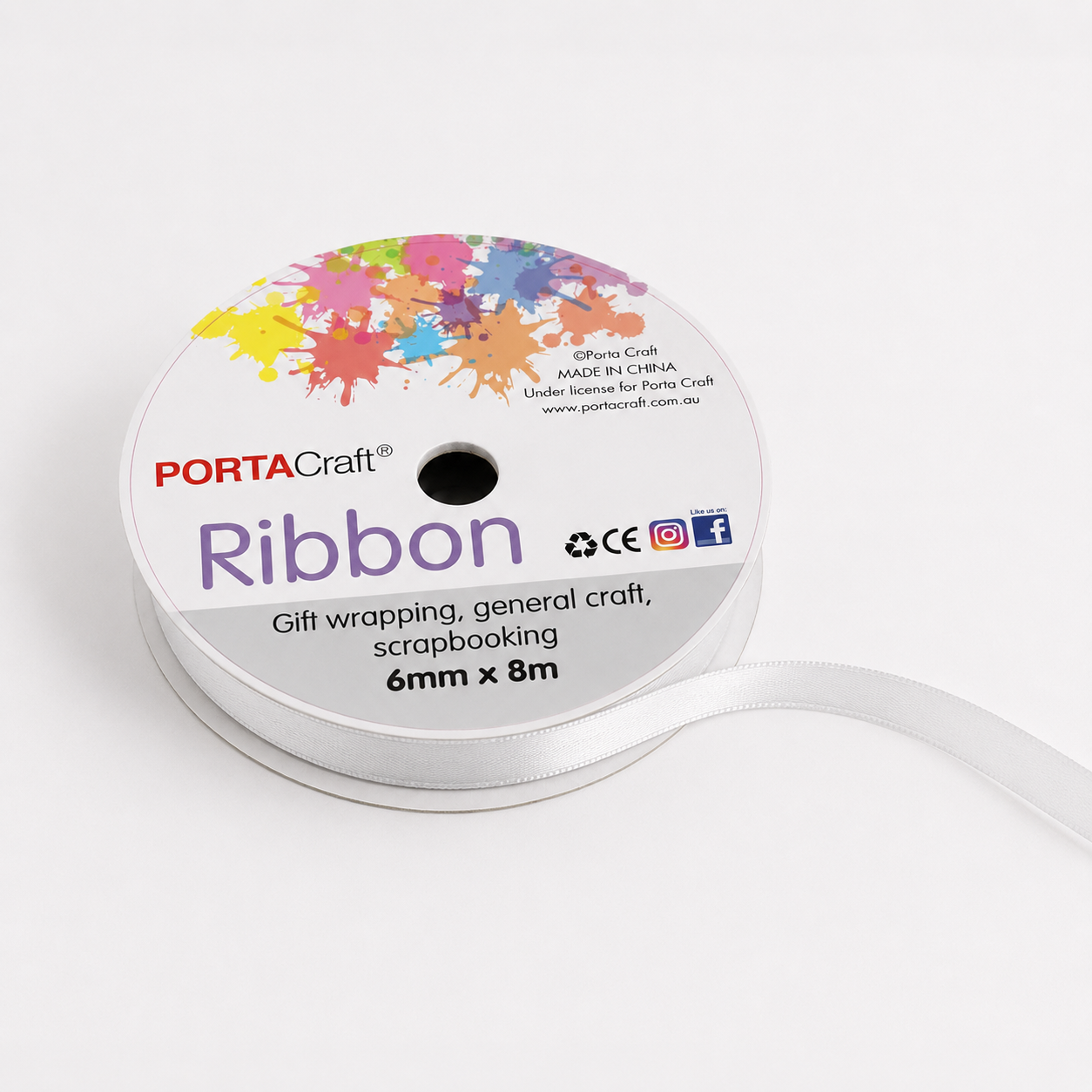 Satin Ribbon Double Sided 6mm x 8 metres - White
