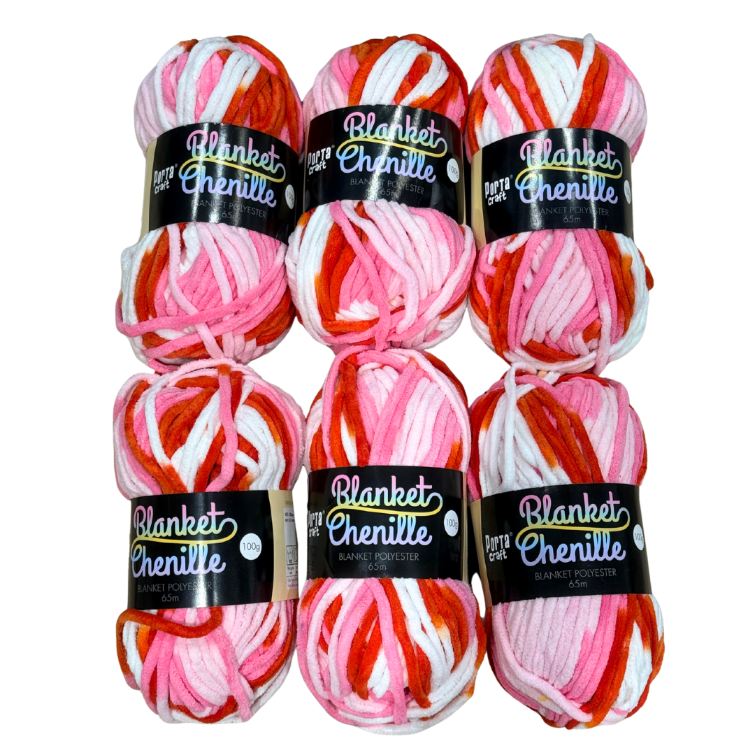 LAST CHANCE Fine Chenille Blanket Yarn 100g 65m Multi Peach 6pk Bundle