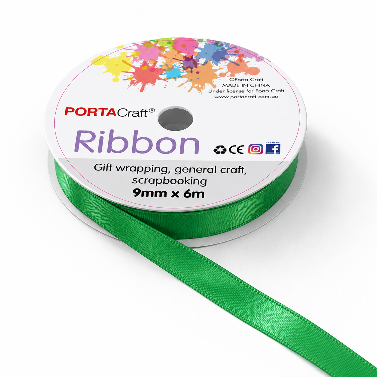 Satin Ribbon Double Sided 9mm x 6 metres - Green