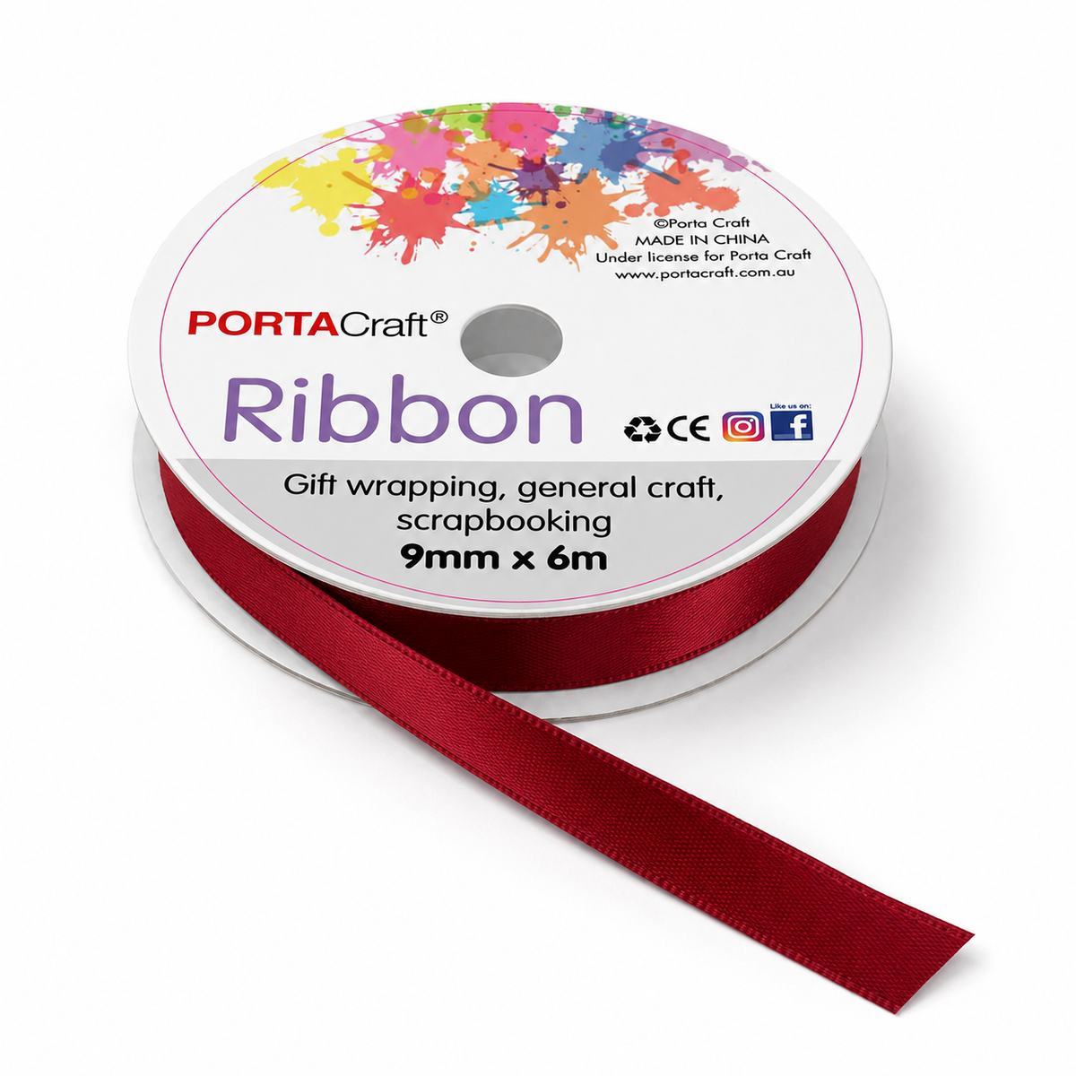 Satin Ribbon Double Sided 9mm x 6 metres - Red