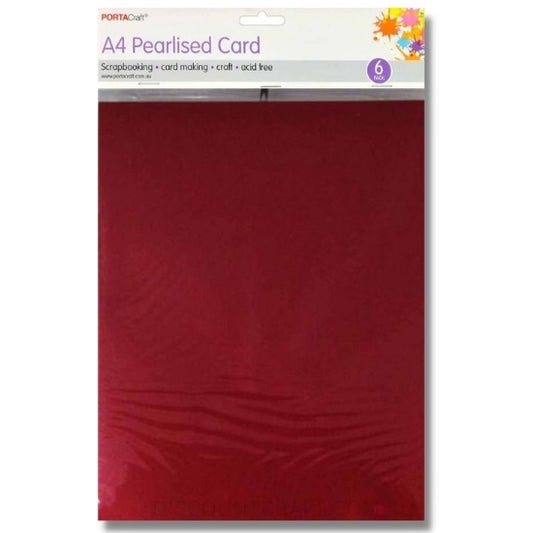 Pearlised Card Heavy Weight A4 250gsm 6pk - Red