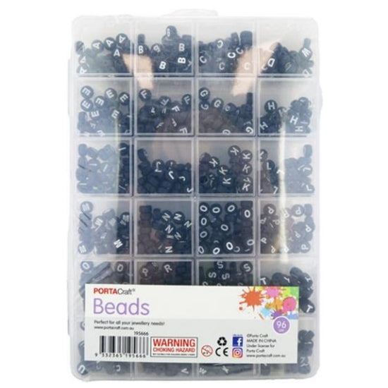 Alphabet Beads Mega Pack 7mm - Black with White Writing