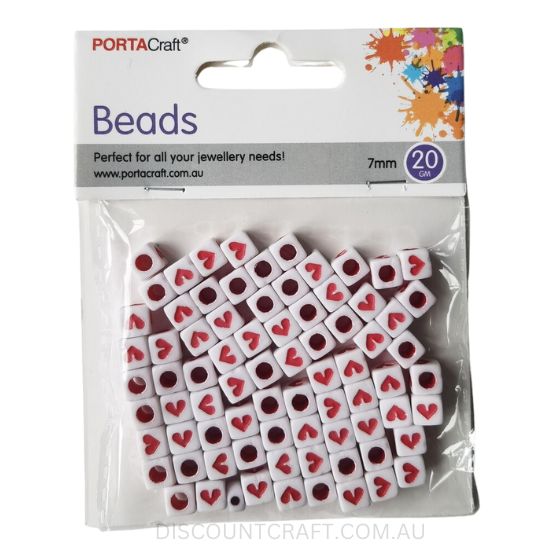 Cube Beads 7mm with Red Hearts 20g