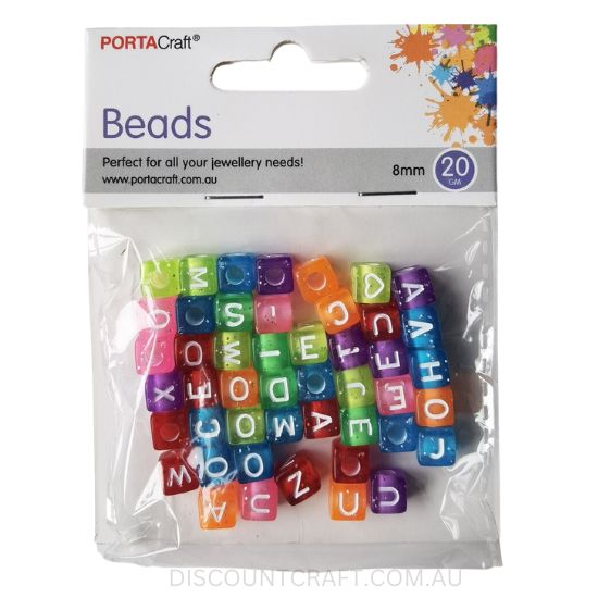 Jelly Cube Alphabet Beads 8mm with White Writing 20g