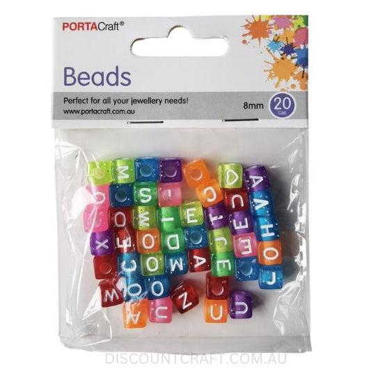 Jelly Cube Alphabet Beads 8mm with White Writing 20g