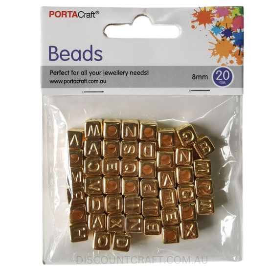 Cube Alphabet Beads 8mm Metallic Gold 20g