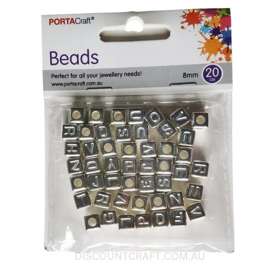 Cube Alphabet Beads 8mm Metallic Silver 20g