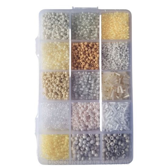 Glass Beads in Clear Case 15 Assorted 150g