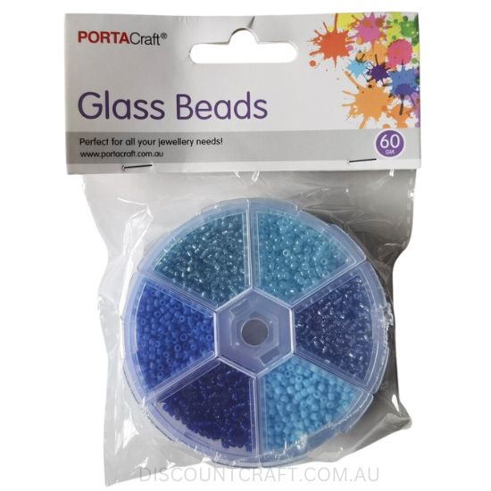 Glass Beads in Round Case 60gram- 6 Assorted