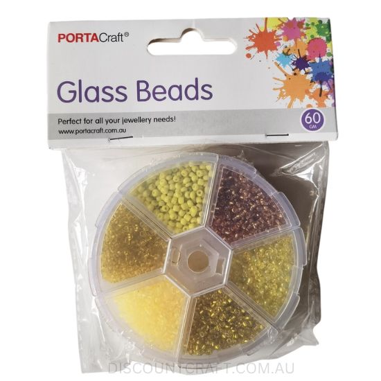 Glass Beads in Round Case 60gram- 6 Assorted