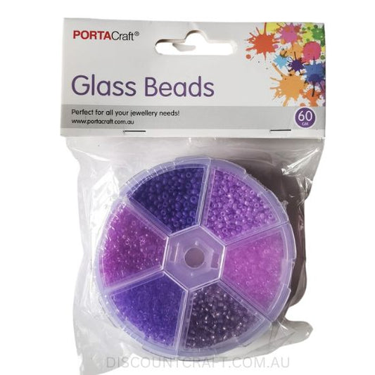Glass Beads in Round Case 60gram- 6 Assorted