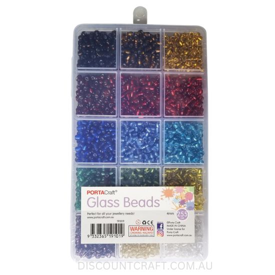 Glass Beads 15 Assorted in Clear Case 4mm 255g