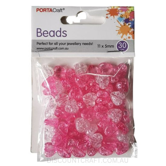 Glitter Heart Beads 11x5mm 30g - Light Pink & White