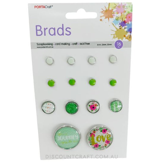 Brads Green 6mm x8pc, 12mm x4pc, 25mm x2pc
