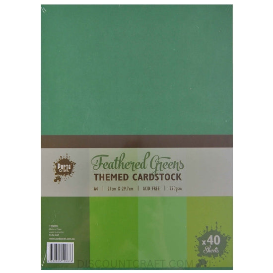 Colour Block Card A4 40pk - Feathered Greens