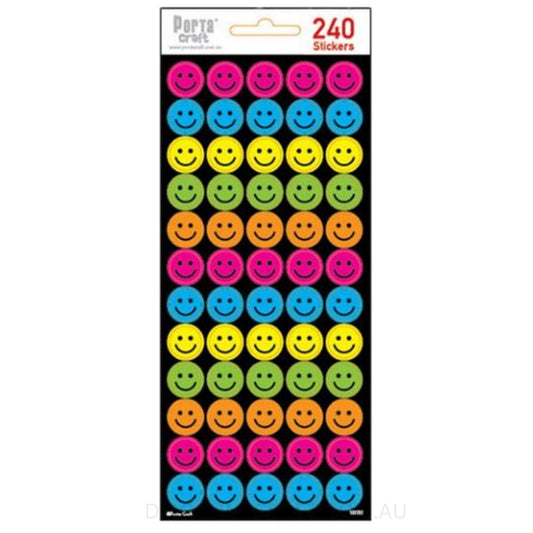 Coloured Smiley Face Stickers 240pk