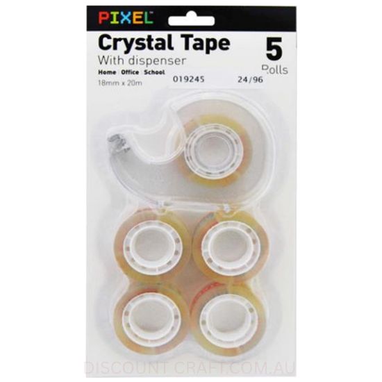 Crystal Sticky Tape 18mm - 5 rolls with dispenser